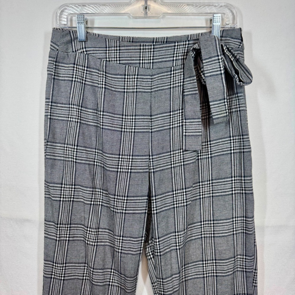 Oeuvre Plaid Wide Leg Cropped Pants with Tie‎ Belt Career Casual Size M